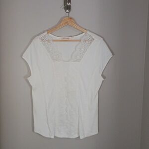 Soft Surroundings Lace Cotton Boho Western Stretch Short Sleeve T-Shirt Size L